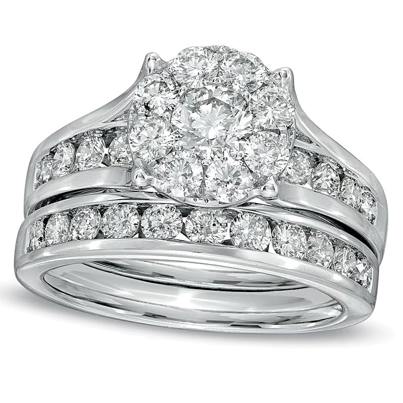 1.5 CT. Gesamtgewicht Multi-Diamant Braut-Set in 14K Weißgold