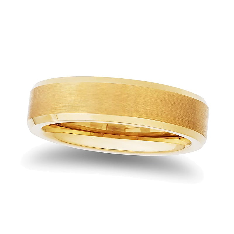 6,0mm Ring mit satiniertem Zentrum und abgeschrägten Kanten aus gelbem ionenplattiertem Tungsten für Damen