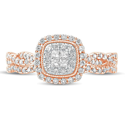 Braut-Set mit Diamanten im Princess- und Rundschliff, 0.5 ct. Gesamtgewicht, in 10K Roségold