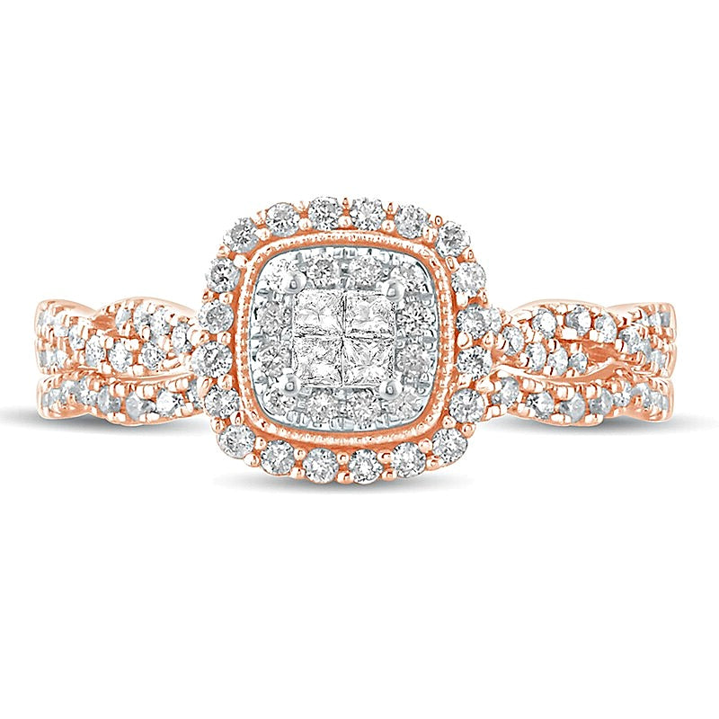 Braut-Set mit Diamanten im Princess- und Rundschliff, 0.5 ct. Gesamtgewicht, in 10K Roségold