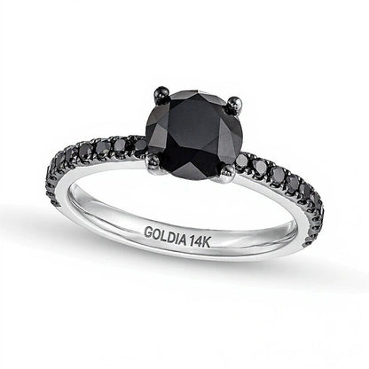 2.38 ct. Gesamtgewicht schwarzer Diamant Solitär mit seitlichem Besatz in 14K Weißgold