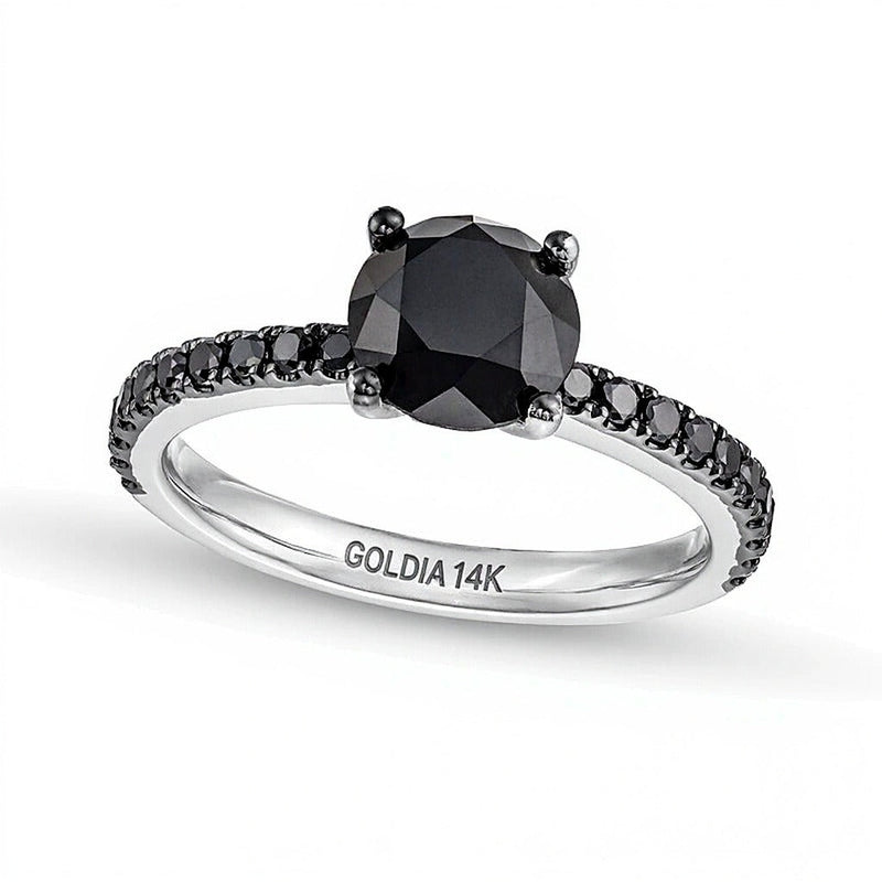 2.38 ct. Gesamtgewicht schwarzer Diamant Solitär mit seitlichem Besatz in 14K Weißgold