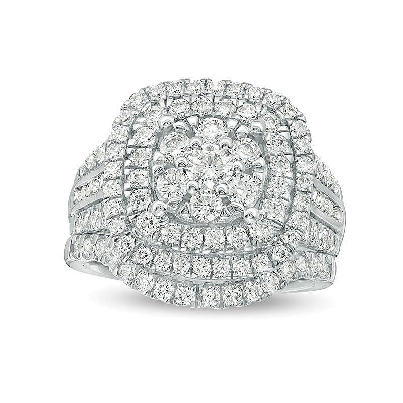 Braut-Set mit Diamanten in rund und Kissenschliff, 2.0 ct. Gesamtgewicht, 10K Weißgold