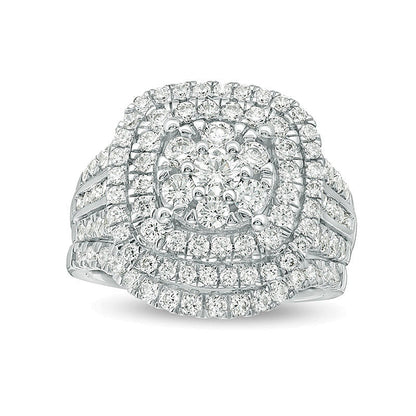 Braut-Set mit Diamanten in rund und Kissenschliff, 2.0 ct. Gesamtgewicht, 10K Weißgold