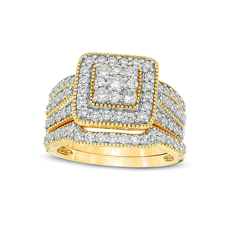 Braut-Set mit weißen Diamanten in rund und Princess, 1.25 ct. Gesamtgewicht, in 10K Gelbgold