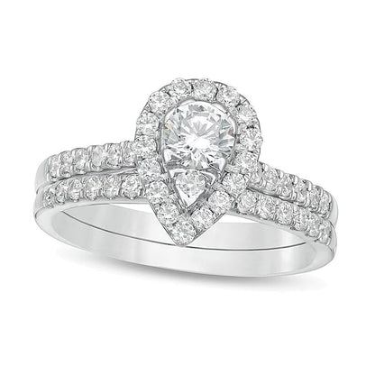 Braut-Set mit Diamanten in Tropfen- und Rundschliff 1.0 ct. Gesamtgewicht in 10K Weißgold