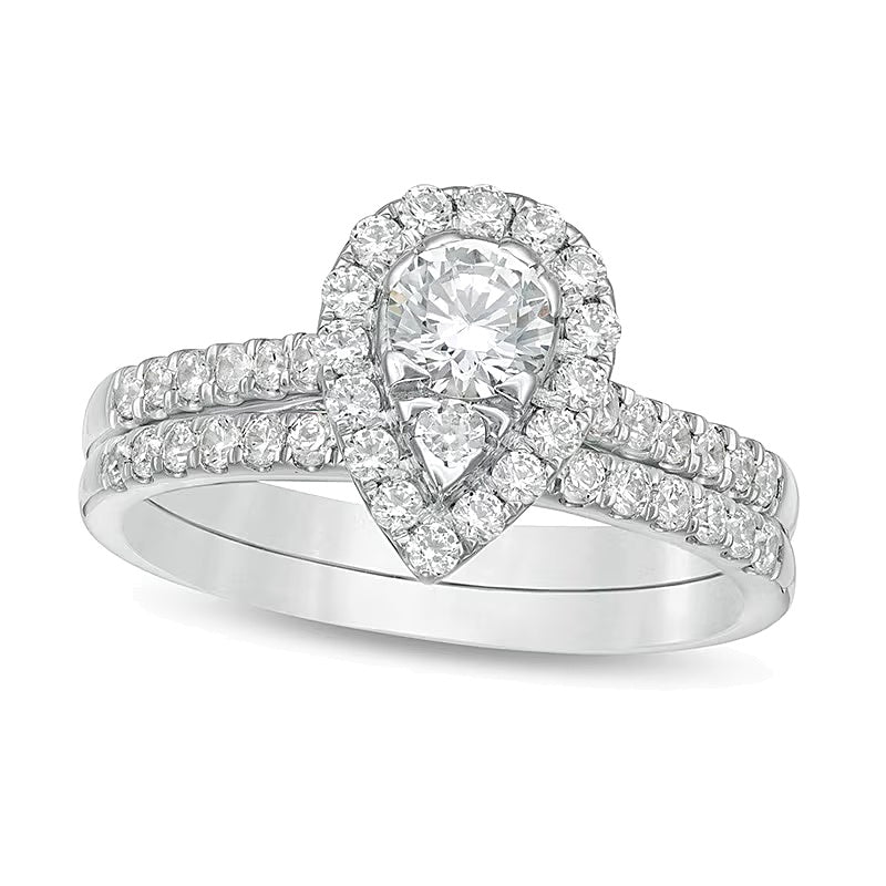 Braut-Set mit Diamanten in Tropfen- und Rundschliff 1.0 ct. Gesamtgewicht in 10K Weißgold