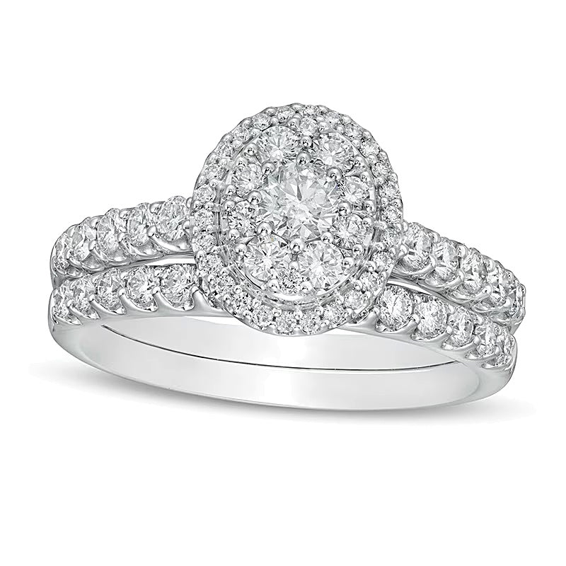 1.0 CT. Gesamtgewicht Braut-Set mit Diamanten im Rund- und Ovalschliff in 14K Weißgold