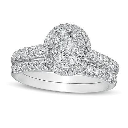 1.0 CT. Gesamtgewicht Braut-Set mit Diamanten im Rund- und Ovalschliff in 14K Weißgold