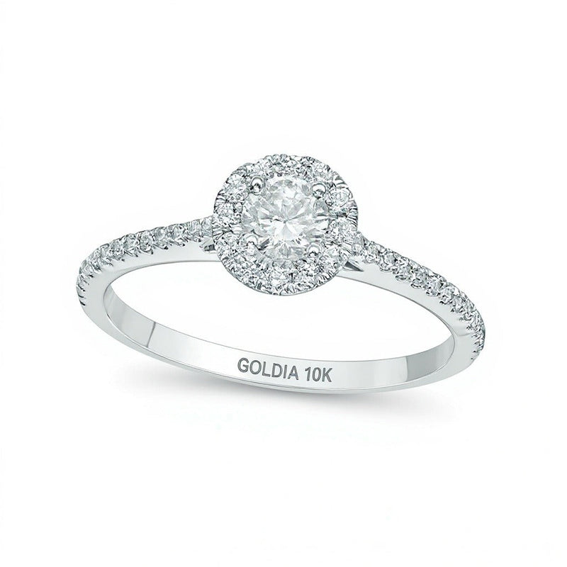 0,5 ct. Gesamtgewicht Diamant Halo Verlobungsring in 10K Weißgold