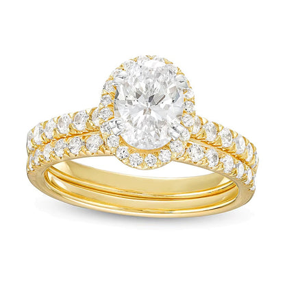 1,75 ct. Gesamtgewicht Braut-Set mit Labordiamanten in Oval- und Rundschliff aus 14K Gelbgold (I/SI2)