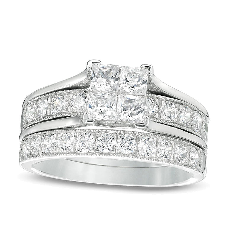 Braut-Set mit Diamanten im Princess- und Rundschliff 1,75 ct. Gesamtgewicht in 14K Weißgold