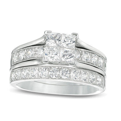 Braut-Set mit Diamanten im Princess- und Rundschliff 1,75 ct. Gesamtgewicht in 14K Weißgold