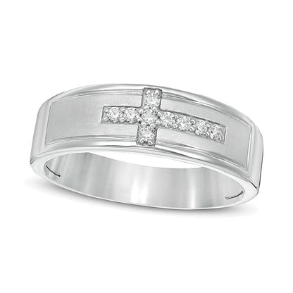 0.13 ct. Gesamtgewicht Diamant Ehering mit liegendem Kreuz in rhodiniertem Sterlingsilber