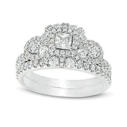 1.5 ct. Gesamtgewicht Brautset mit Diamanten im Princess- und Rundschliff in 10K Weißgold