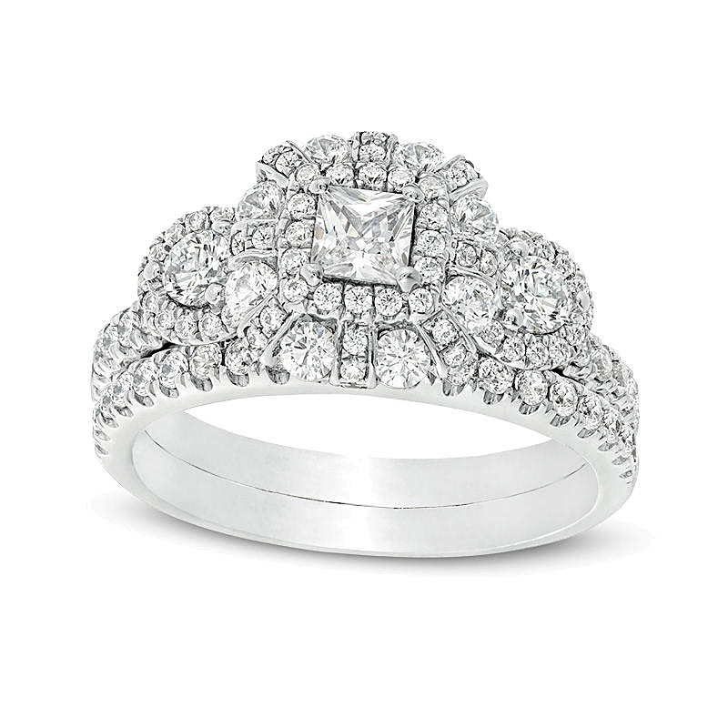 1.5 ct. Gesamtgewicht Brautset mit Diamanten im Princess- und Rundschliff in 10K Weißgold