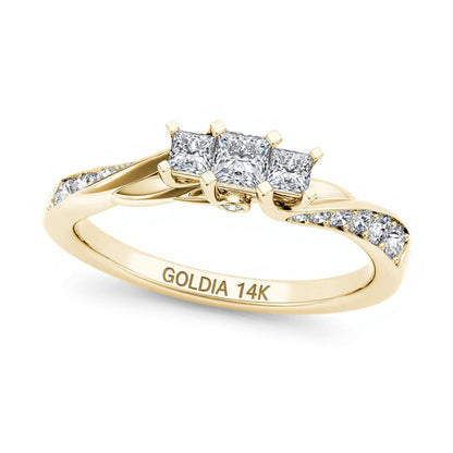 0.5 CT. Gesamtgewicht Dreistein-Ring mit Diamanten im Princess-Schliff in 14K Gelbgold