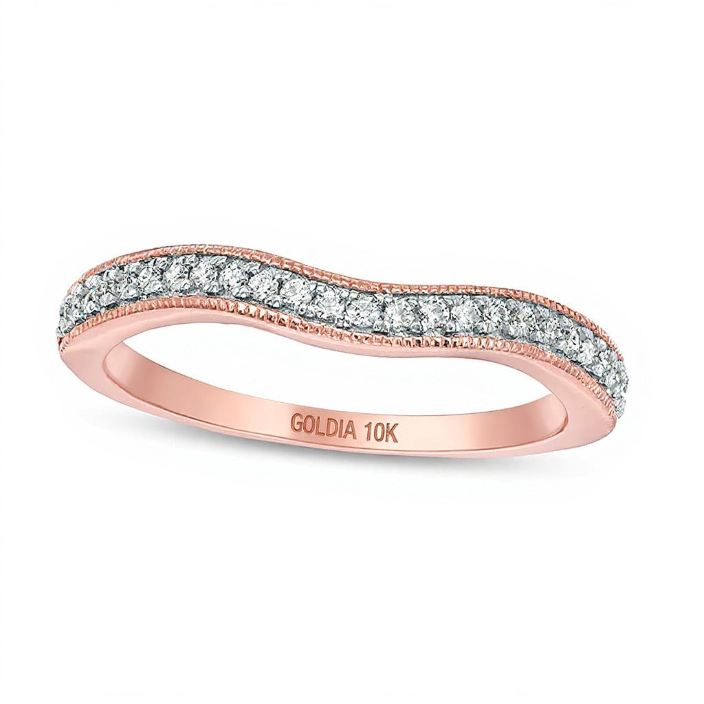 0.17 ct. Gesamtgewicht Diamant Ehering im Vintage-Stil mit Contour in 10K Roségold