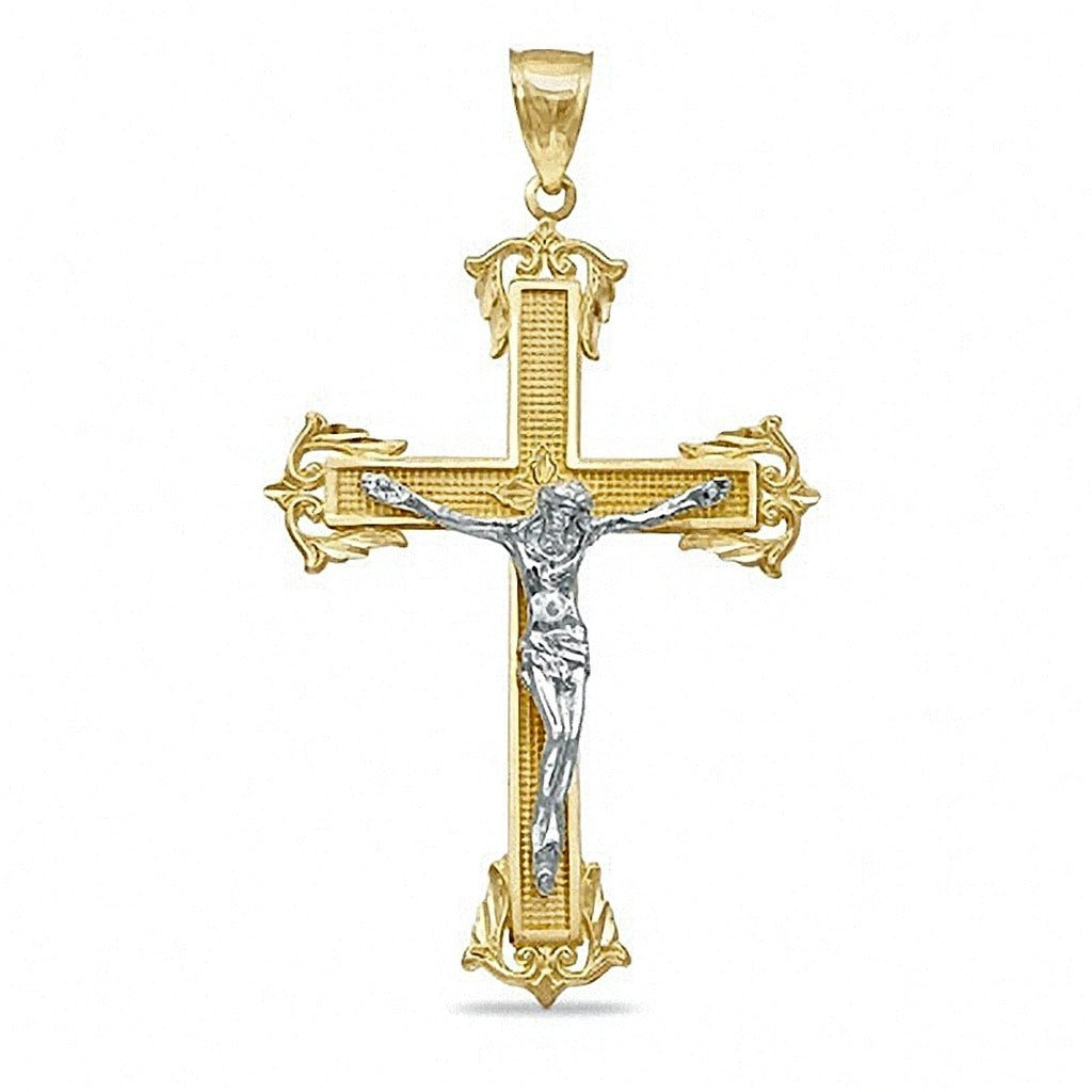 Großer Kruzifix-Charm in 10K Bicolor-Gold