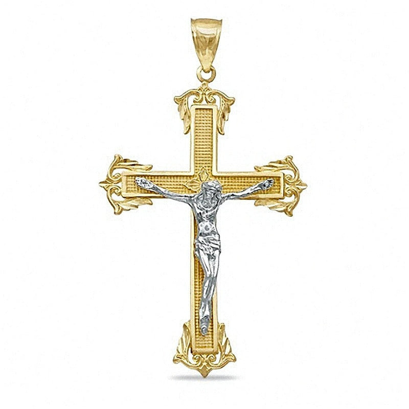Großer Kruzifix-Charm in 10K Bicolor-Gold