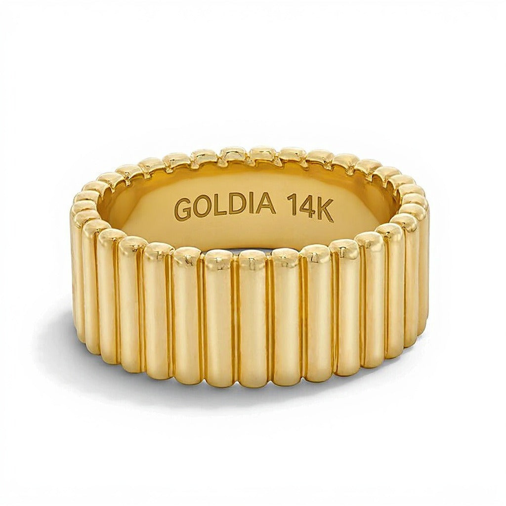 Gerippter Fashion-Ring aus massivem 14K Gelbgold