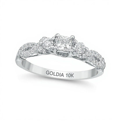 0.38 CT. Gesamtgewicht Diamant-Verlobungsring im Princess-Schliff Dreistein mit Crossover-Schiene in 10K Weißgold