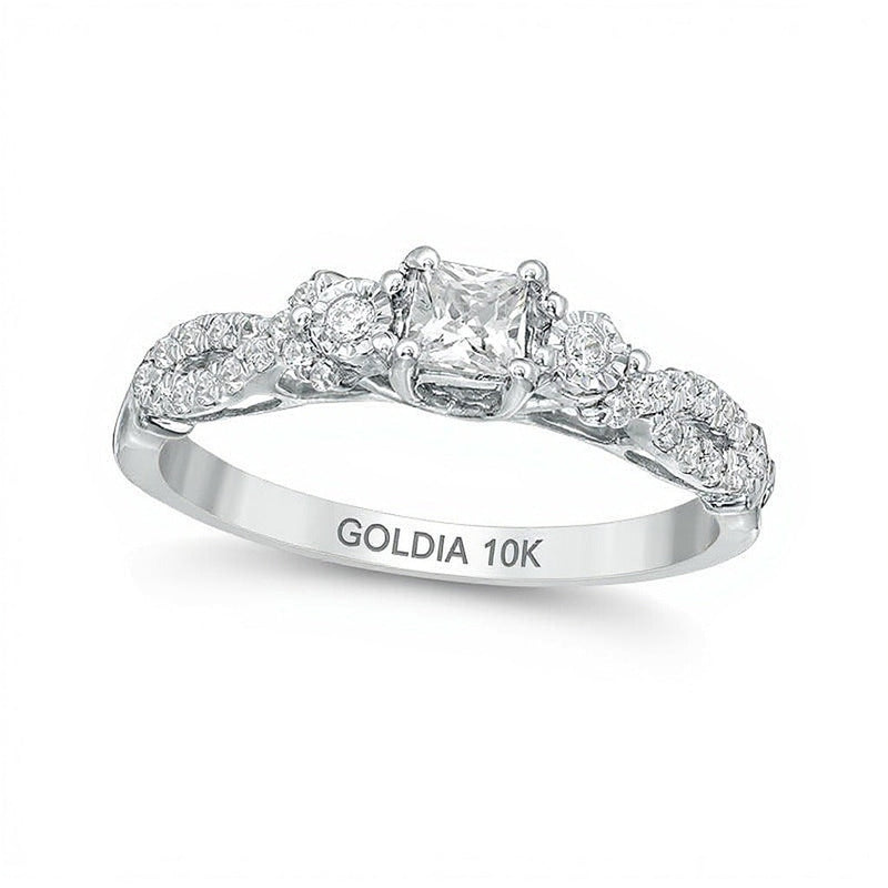 0.38 CT. Gesamtgewicht Diamant-Verlobungsring im Princess-Schliff Dreistein mit Crossover-Schiene in 10K Weißgold