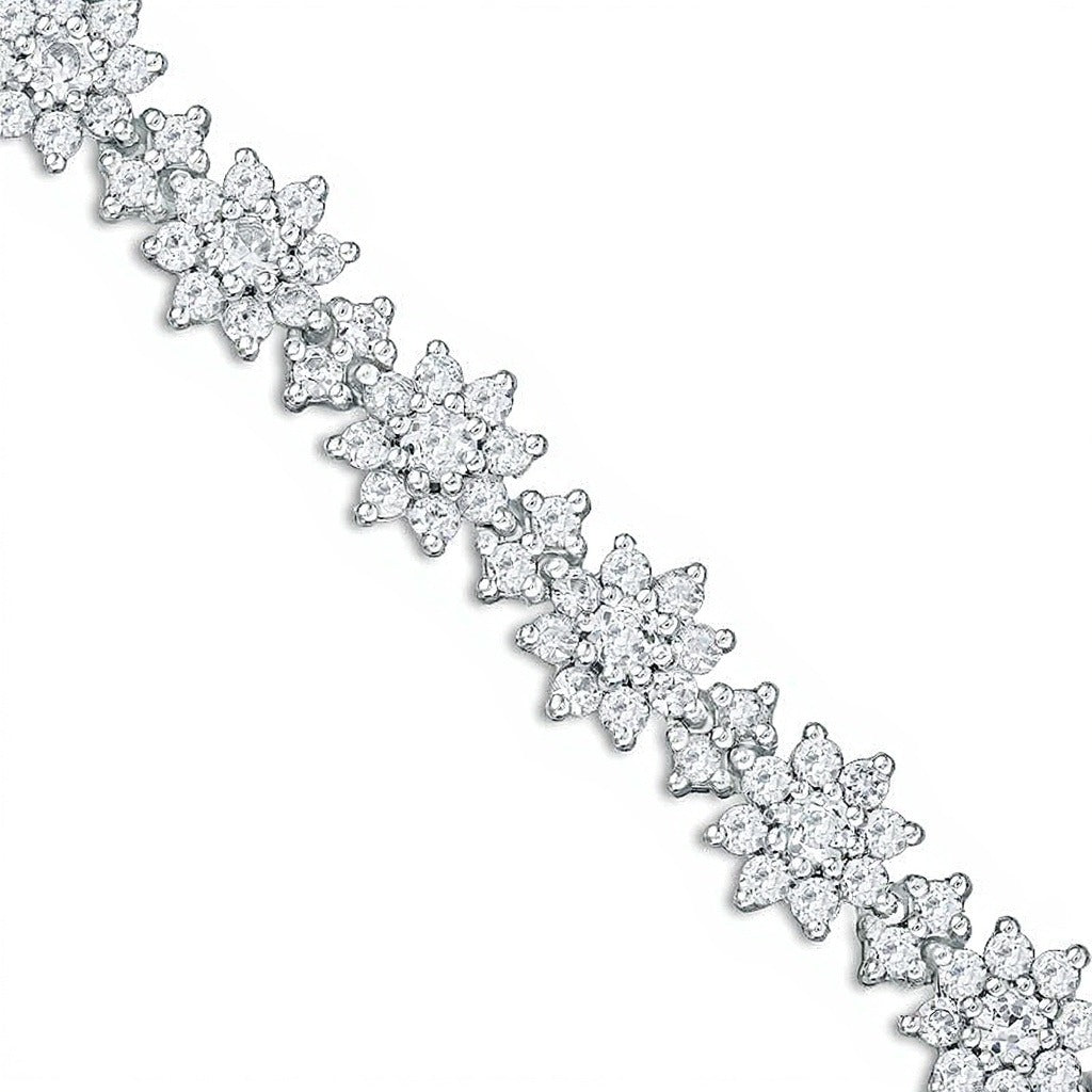 Blumen-Armband mit weißen Labor-Saphiren in rhodiniertem Sterlingsilber – 7,5"