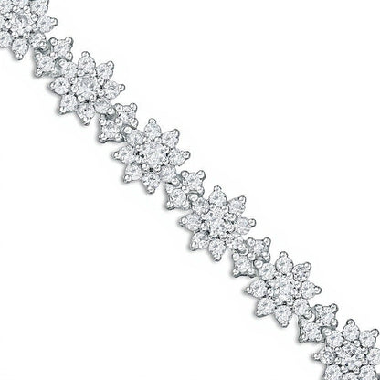 Blumen-Armband mit weißen Labor-Saphiren in rhodiniertem Sterlingsilber – 7,5"