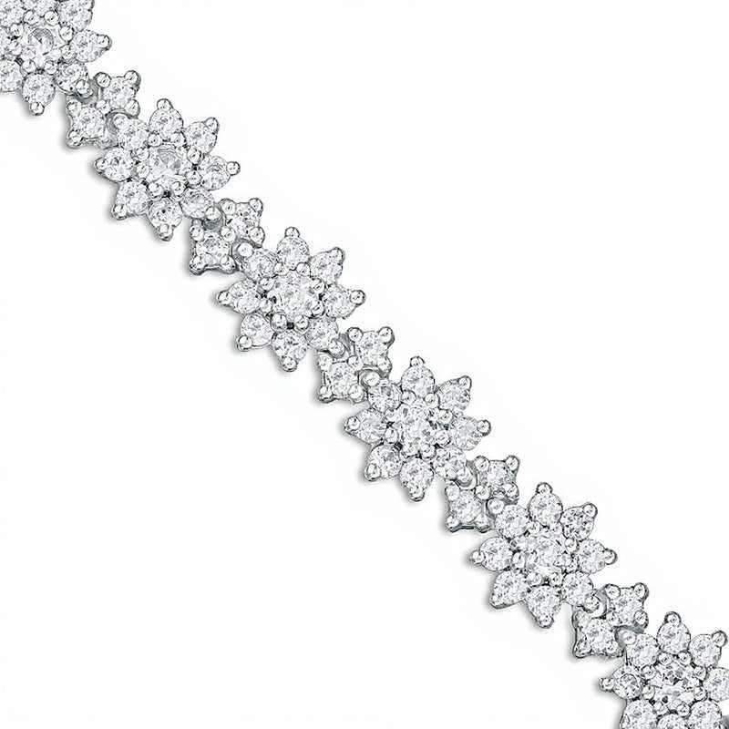Blumen-Armband mit weißen Labor-Saphiren in rhodiniertem Sterlingsilber – 7,5"