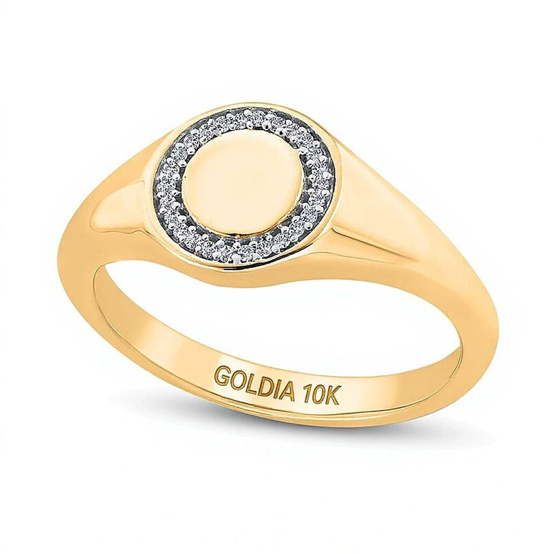 Signet-Ring mit Diamant in 10K Gelbgold