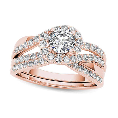1.0 ct. Gesamtgewicht Diamant Bypass Brautset aus 14K Roségold