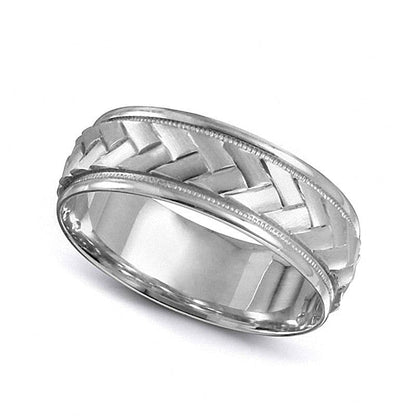 7,0mm geflochtener Ehering aus 10K Weißgold für Damen
