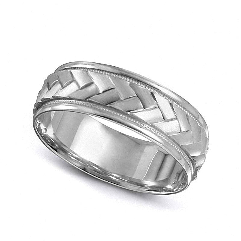 7,0mm geflochtener Ehering aus 10K Weißgold für Damen