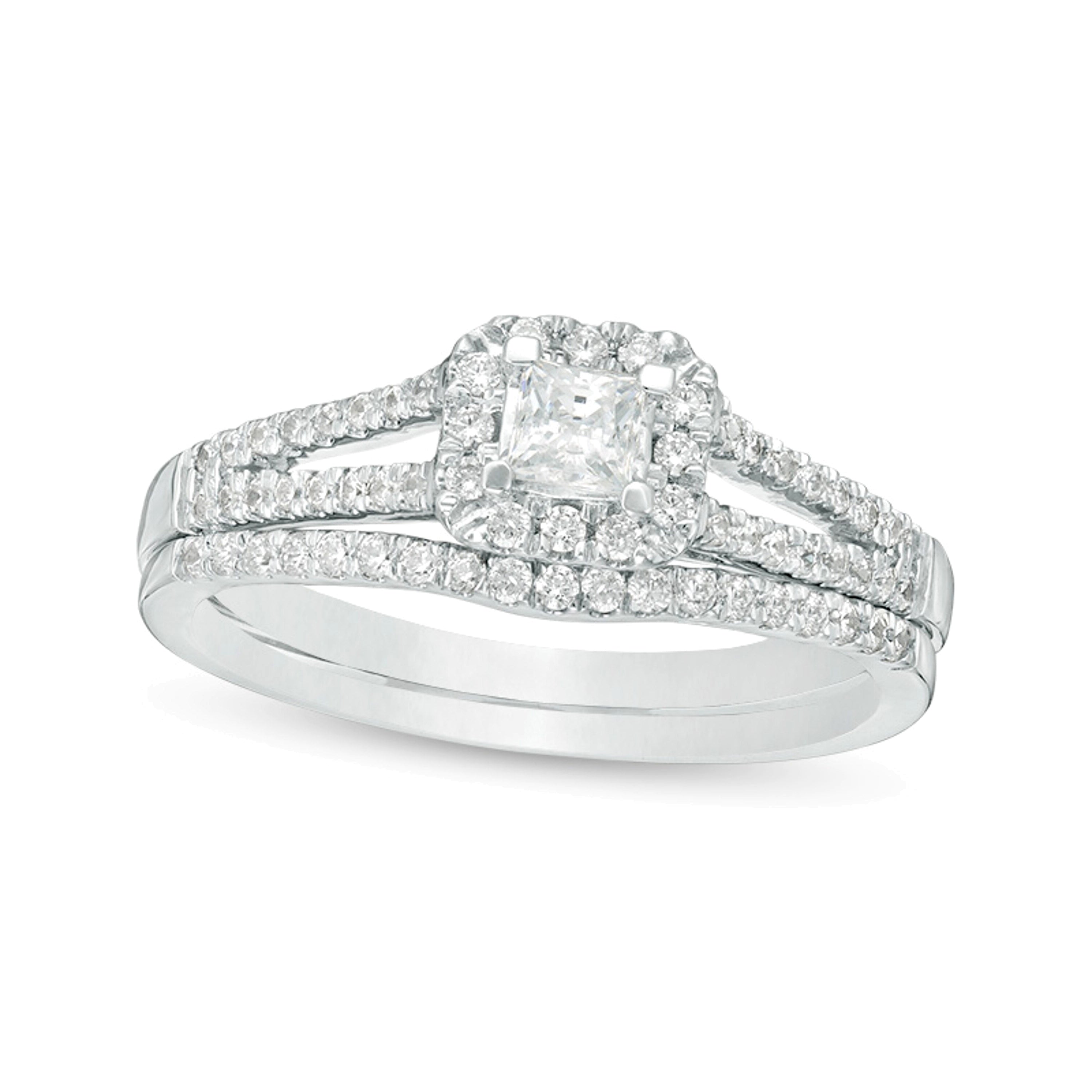 0.33 ct. Gesamtgewicht Braut-Set mit Diamanten im Princess- und Rundschliff in 10K Weißgold
