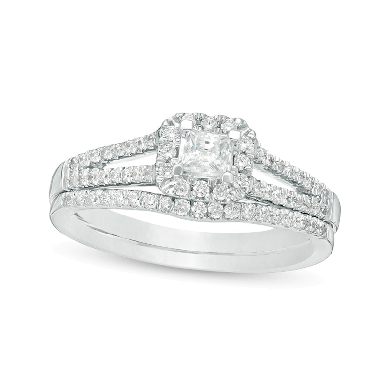0.33 ct. Gesamtgewicht Braut-Set mit Diamanten im Princess- und Rundschliff in 10K Weißgold