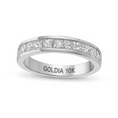 1.0 ct. Gesamtgewicht Memoire-Ring mit elf Diamanten im Princess-Schliff in 10K Weißgold