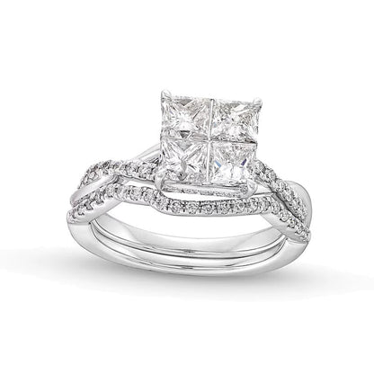 2.0 ct. Gesamtgewicht Quad Princess-Diamant Twist Braut-Set in 14K Weißgold