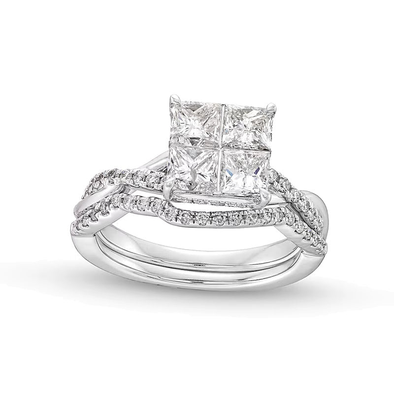 2.0 ct. Gesamtgewicht Quad Princess-Diamant Twist Braut-Set in 14K Weißgold