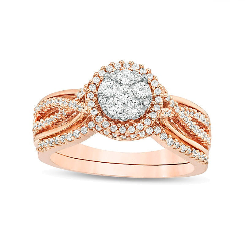 0,38 ct. Gesamtgewicht Komposit-Diamant Braut-Set mit Crossover-Schiene in 10K Roségold