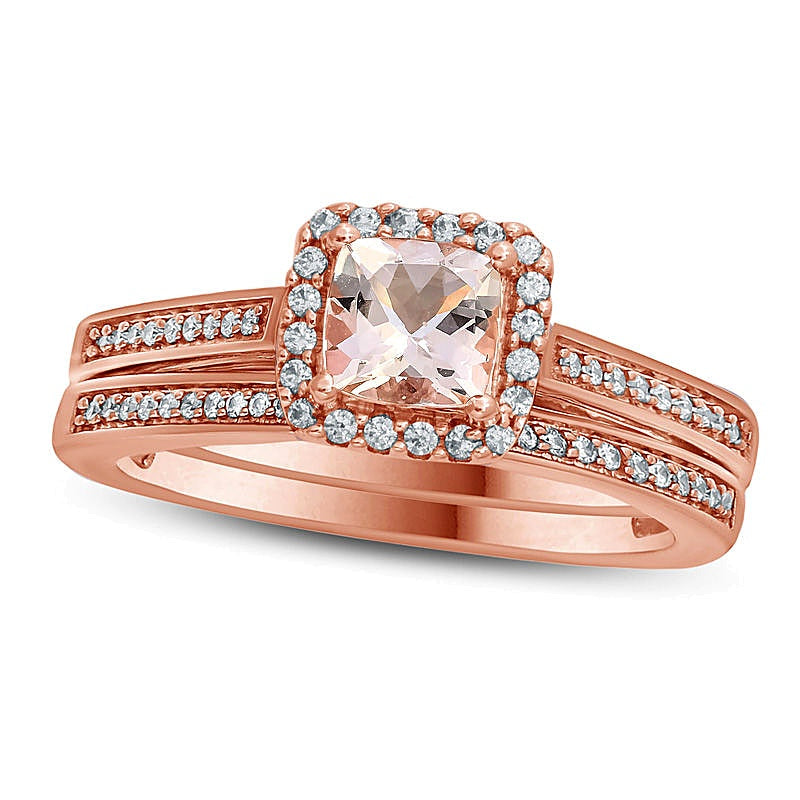 5,0mm Morganit im Kissenschliff und 0,2 ct. Gesamtgewicht Diamant Braut-Set in 10K Roségold