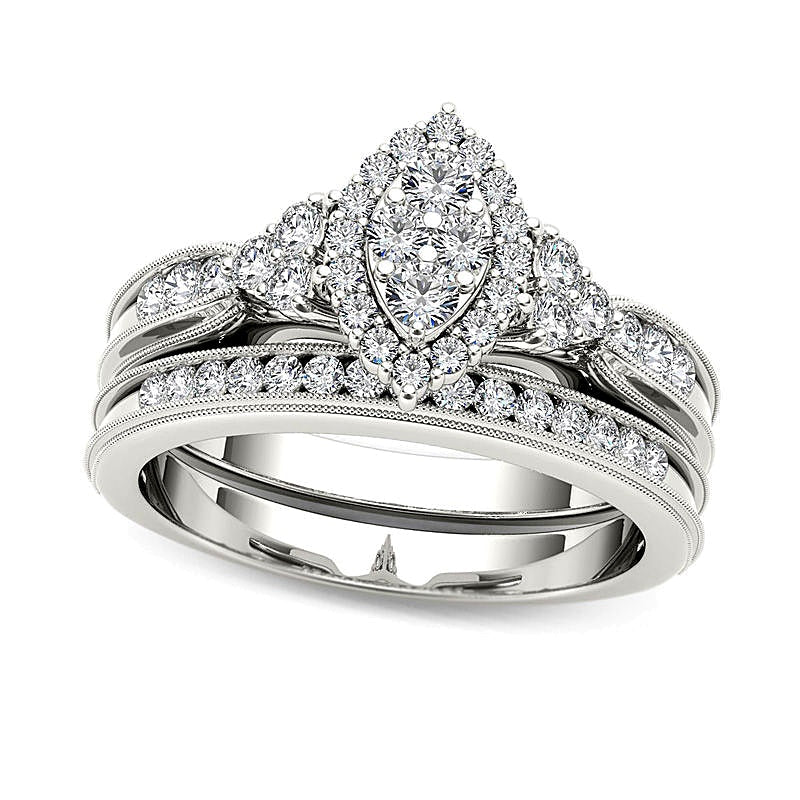 0.5 ct. Gesamtgewicht Komposit-Brautset mit Diamanten im Marquise- und Rundschliff in 14K Weißgold