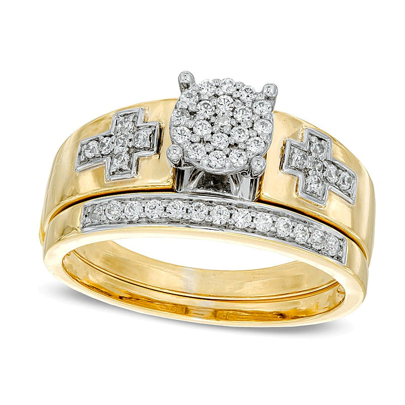 Diamant-Brautset mit Kreuz 0,25 ct. Gesamtgewicht in 10K Gelbgold
