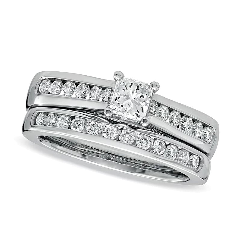 1,25 ct. Gesamtgewicht Braut-Set mit Diamanten im Princess-Schliff in 14K Weißgold