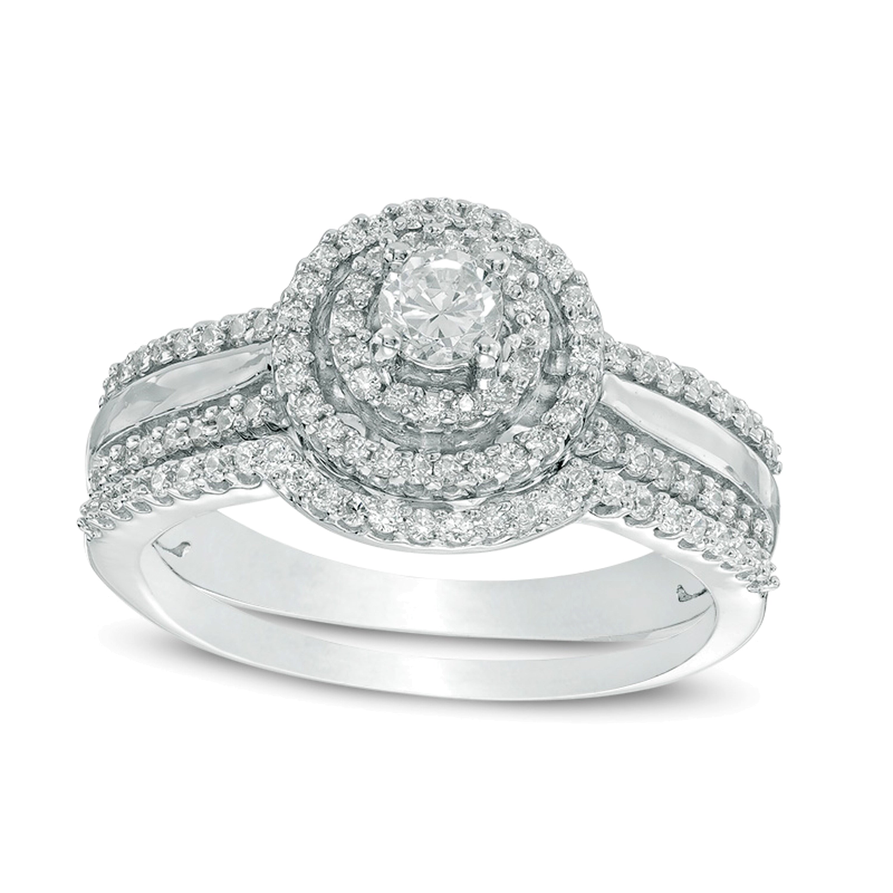 Brautset mit Diamanten 0.5 ct. Gesamtgewicht, rund, in 10K Weißgold