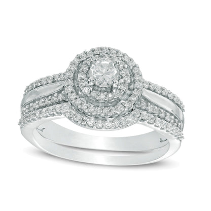 Brautset mit Diamanten 0.5 ct. Gesamtgewicht, rund, in 10K Weißgold