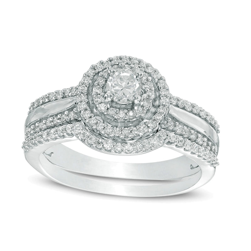 Brautset mit Diamanten 0.5 ct. Gesamtgewicht, rund, in 10K Weißgold