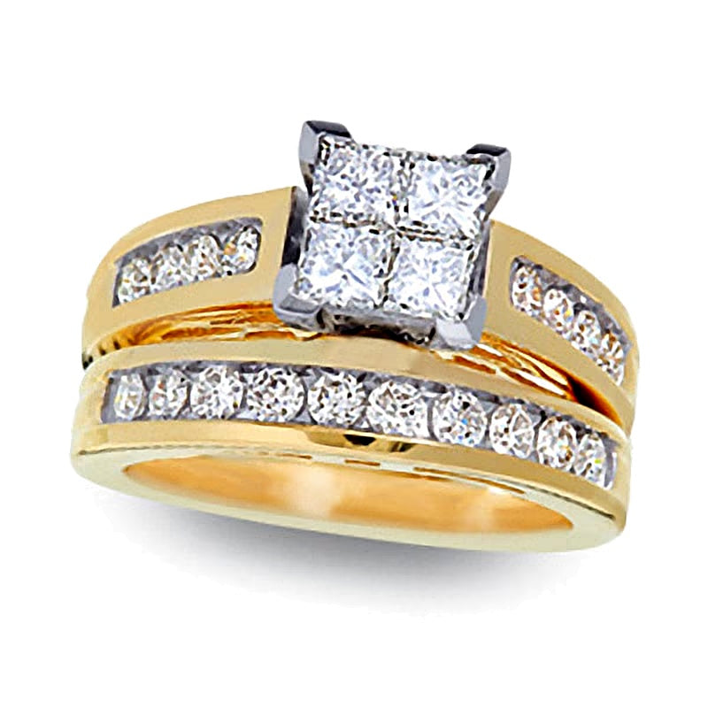 Braut-Set mit Diamanten im Princess- und Rundschliff in 14K Gelbgold