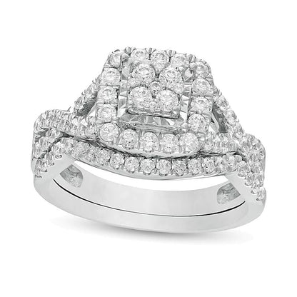 Braut-Set mit Diamanten im Komposit-Kissenschliff, 1.0 ct. Gesamtgewicht, in 10K Weißgold
