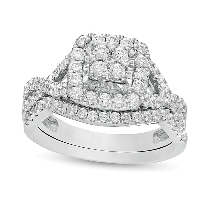 Braut-Set mit Diamanten im Komposit-Kissenschliff, 1.0 ct. Gesamtgewicht, in 10K Weißgold